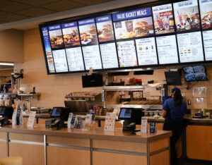 Check out counter with Culver's menu screen behind. 